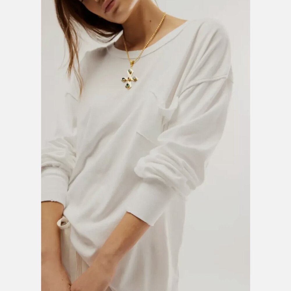 Free People We The Free Ivory Long Sleeve Fade Into You Relaxed Tee - Picture 4 of 5